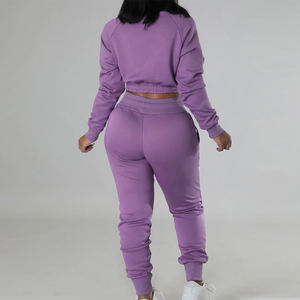 ชุดวอร์มกำมะหยี่แบบมีฮู้ดสำหรับผู้ชาย 2 ชิ้น เสื้อครอปแขนยาวแบบซิป กางเกงขายาวมีกระเป๋า - Product Image 5