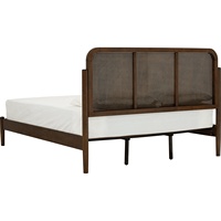 NESTHOUZ Cadre de lit plateforme en bois massif style ferme avec tête de lit en rotin synthétique, mobilier de chambre contemporain pour lit Queen