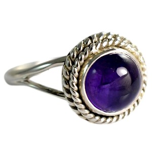 Amethyst <b>Ring</b> Handmade Sterling Silver Bezel Setting Natural Purple Round Shape Gemstone <b>Boho</b> Jewelry Women's Jewekry - Product Image 1