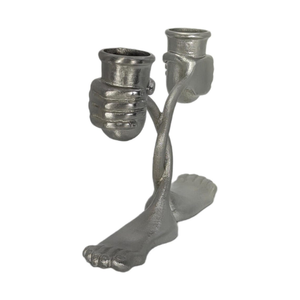 Support de bougie chauffe-plat moderne abstrait en fer finition argentée, fait main, durable, en forme de main et de pied humains, sculpture artistique créative, vente en gros - Product Image 2