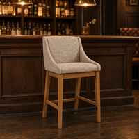 Tabouret de bar moderne rembourré avec dossier incurvé, accoudoirs fixes et base en bois pour bar à domicile ou usage commercial