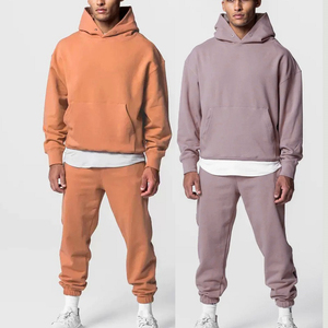 Unisex Solid Color Hooded Sweatshirt Set Casual Loose Fit Full Length <b>Tracksuit</b> Side Pockets 100% Cotton <b>Waterproof</b> Streetwear - Product Image 1