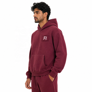 Sweat-shirts à capuche bordeaux personnalisés avec logo, coupe oversize et carrée, effet délavé, épais, style streetwear vintage - Product Image 4