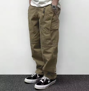 Pantalon cargo multi-poches pour homme, style rétro, couleur unie, coupe ample, avec boutons et sangle élastique, décontracté, pour l'automne - Product Image 6