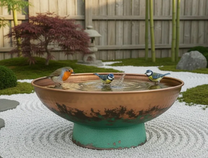 Baño para Pájaros Redondo de Metal, Cobre y Hierro, para Montar en Terraza, Spa para Pájaros, Cuenco para Baño de Aves - Product Image 3