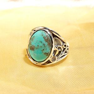 Fashionable Pure <b>925</b> Sterling <b>Silver</b> Natural Oval Turquoise Bezel Setting Gemstone <b>Rings</b> Fine Jewelry Wholesale Price - Product Image 2