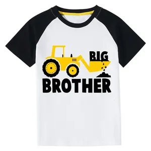 T-shirt à manches courtes pour garçons, motif tracteur Big Brother, en jersey de coton décontracté, logo frontal, style dessin animé, respirant, tricoté - Product Image 1