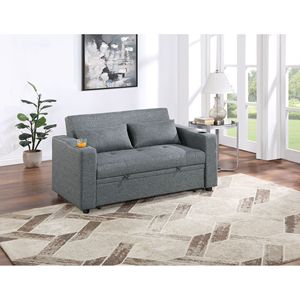 Divano Letto Convertibile Contemporaneo in Polifibra Nero Grigio con Seduta Trapuntata e Portabicchieri per Arredamento Soggiorno - Product Image 2