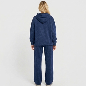 Custom Made Acid <b>Washed</b> Tracksuits Plus Size Winter Solid Lace Casual Two Piece Embroidery Logo Streetwear Fashionable - Product Image 6