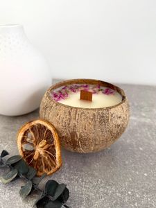 Wholesale Natural Coconut Shell Bowl <b>Candles</b> with Wooden <b>Wick</b> | Custom Logo | Eco-Friendly Soy Wax <b>Candle</b> - Product Image 1