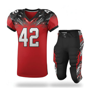 Uniforme de Fútbol Americano Personalizado Rojo y Negro 42, Jersey Sublimado y Pantalones Cortos, Ropa Deportiva para Hombre, Absorbe la Humedad, para Todas las Temporadas - Product Image 1