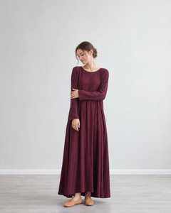 Vestido Maxi de Lino y Algodón para Mujer, Manga Corta, Corte Regular, Silueta Bohemia en A, con Cinturón, Ecológico, Moda Primavera-Otoño - Product Image 3