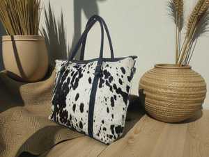 Sac fourre-tout pour femme en cuir de vachette véritable fait main, couleur unie, fermeture éclair, broderie, LHTB-0101 - Product Image 4