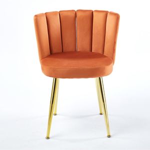 Juego de 2 Sillas de Comedor Modernas Color Naranja, Respaldo de Terciopelo Cómodo con Patas de Tubo de Hierro Color Dorado para Comedor - Product Image 6