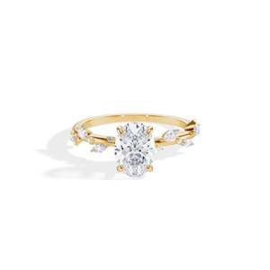 Anillo de compromiso de oro de 14 quilates para mujer con diamante de corte ovalado y engaste de púas estilo floral - Product Image 3