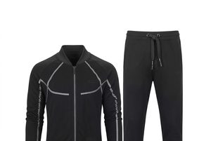 Ensemble de survêtement sportif respirant pour homme, manches longues, fermeture éclair, col montant, noir uni, polyester, tenue d'entraînement athlétique, automne, taille régulière - Product Image 3