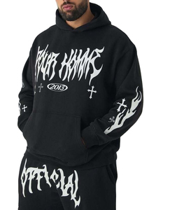 Unisex Oversized Vintage Acid Wash Distressed Sun Fade Streetwear Set Custom <b>Plain</b> <b>Tracksuit</b> Cotton Fleece Hoodie & Jogger Set - Product Image 6