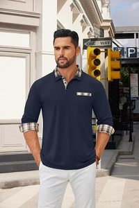 Polo de Manga Larga para Hombre, Camiseta Polo Informal con Botones, Cuello a Cuadros, con Bolsillo - Product Image 2