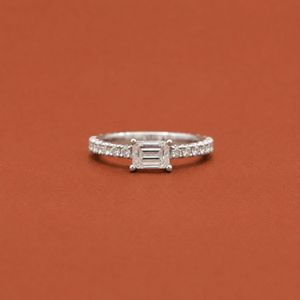 S925 <b>Silver</b> <b>Emerald</b> & Round Moissanite Diamond Women's <b>Ring</b> Engagement Anniversary Gift - Product Image 1