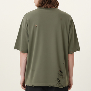 เสื้อยืดโอเวอร์ไซส์สีเขียวสำหรับผู้ชาย แขนสั้น คอกลม ผ้าคอตตอนเจอร์ซีย์ ระบายอากาศได้ดี พิมพ์ลายโลโก้ด้านหน้า สไตล์ลำลองแนวสตรีท ราคาถูก - Product Image 4
