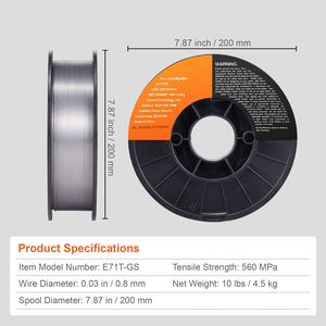 Filo per saldatura MIG in acciaio dolce senza gas, 0,030 pollici, 10 libbre, a bassa schizziatura, per saldatura ad arco in tutte le posizioni, con anima in filo flux, peso 15 kg, materiale CO2 - Product Image 3
