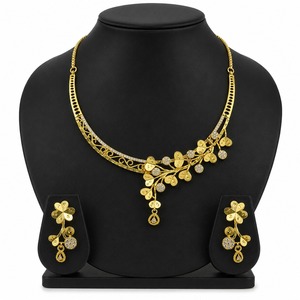 สร้อยคอทองเหลืองชุบทอง 14K 18K 24K แบบสั้น ประดับด้วยหิน AD ดีไซน์ลายดอกไม้แบบดั้งเดิม ชุดเครื่องประดับแฟชั่น AD ขายส่ง - Product Image 1