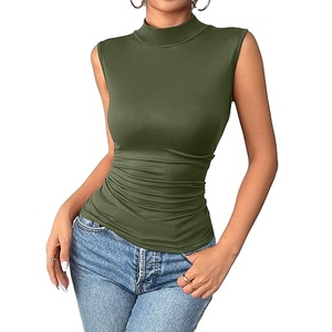 Body sans manches à col roulé pour femme, coupe ajustée, extensible, couleur unie, décontracté, basique, tendance, sur mesure, Spandex/Polyester - Product Image 1