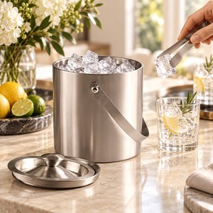 Seau à glace isotherme à double paroi en métal, durable et écologique, pour le refroidissement du vin, idéal pour les mariages, les hôtels, les fêtes, les bars et l'usage domestique, avec couvercle et poignée - Product Image 1