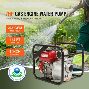 Pompa Acqua a Benzina 7HP 265 GPM, Motore a 4 Tempi, Pompa per Trasferimento Acque Reflue con Sollevamento 142ft, Aspirazione 22ft, Porta da 3 Pollici - Product Image 3