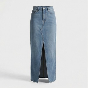 Falda Lápiz de Mezclilla de Cintura Alta con Abertura Frontal, Larga hasta el Suelo, Estilo Minimalista para Mujer, para Todas las Temporadas - Product Image 1