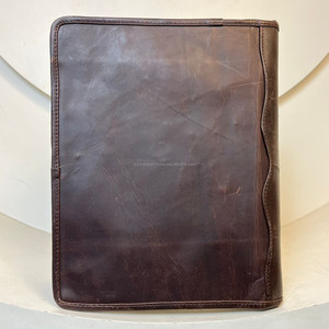Portafolio de cuero con cremallera labrado a mano al por mayor, carpetas de archivos con clip, A4 carpeta de documentos, carpeta multifunción, carpetas de archivos - Product Image 5