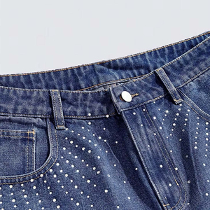 Shorts Vaqueros Cruzados con Pedrería para Hombre, 100% Algodón, Estilo Vintage, Bermuda para Uso Casual de Verano - Product Image 6