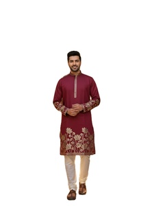 Embroidery foil in gold work celebrity <b>silk</b> Quick Dry Regular Fit Formal <b>Kurta</b> Pajama Set for Men's Wedding and Party Season - Product Image 2
