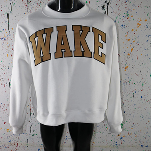 Wake Ash Grey <b>Mock</b> <b>Neck</b> Sweatshirt 100% Cotton Tan Applique Embroidery wide <b>neck</b> Sweatshirt Finer Threads - Product Image 1
