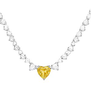 Collar de tenis de lujo con diamantes en forma de corazón amarillo, oro blanco de 18K, diamantes blancos con corte de corazón continuo, joyería fina nupcial de lujo - Product Image 1