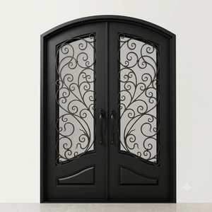 Porte d'entrée double en acier forgé à la main, anti-effraction, résistante à la rouille, style victorien, pour villas de luxe - Product Image 1