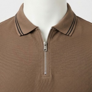 Polo à manches courtes pour homme, couleur marron, fermeture éclair, décontracté, tricot uni, coupe classique - Product Image 4