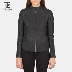 Veste en cuir véritable pour femme 2026, coupe ajustée décontractée, style streetwear, avec capuche tricotée amovible, en cuir véritable - Product Image 4