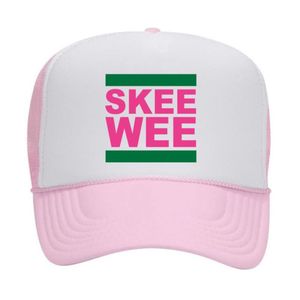 Cappellino da camionista AKA Skee <span class=keywords><strong>Wee</strong></span> rosa e bianco in rete, berretto da baseball regolabile con chiusura snapback, per confraternite greche, casual, da esterno, per donna - Product Image 1