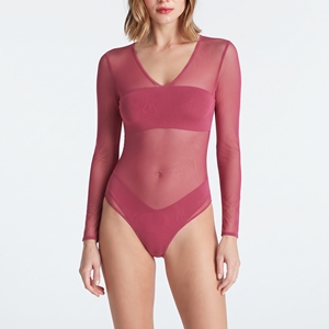 Women Sheer Long Sleeve V-Neck <b>Bodysuit</b> High Waist Mesh Jumpsuit Sexy Clubwear Summer 100% Polyester One Piece Suit - Product Image 1