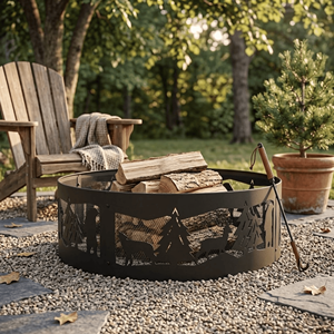 Outdoor Fire Ring Large Steel Wood Burning Fire Pit Wildlife Laser Cut Design Round <b>Firepit</b> for Camping Backyard Garden FR006 - Product Image 3