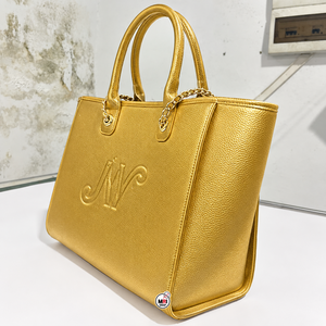 The Elderboys New York <b>Gold</b> PU Tote <b>Bag</b> With Embossed Letters Large Capacity Fashion Open Top Beach <b>Womens</b> Daily Use All Seasons - Product Image 2