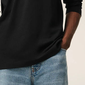 T-shirt Homme 100% Coton Oversize à Épaules Tombantes, Streetwear Uni Lourd à Manches Longues, Couleur Unie 2026 - Product Image 4