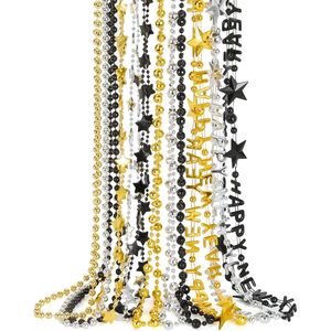 Set di 12 Collane per Capodanno in Nero, Oro e Argento con Scritta 'HAPPY NEW YEAR' Accessori per Feste alla Moda - Product Image 1