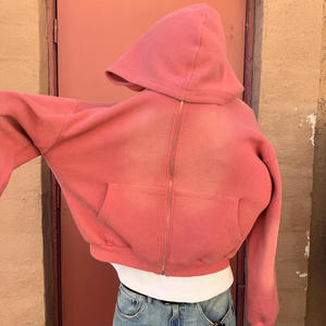 Sudadera con capucha de algodón de punto grueso con cremallera para hombre, diseño vintage lavado y desgastado por el sol, personalizada con logo OEM de fábrica, talla grande - Invierno - Product Image 1