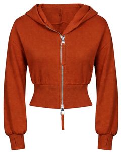 Sudadera con capucha corta para mujer, color naranja óxido, con cremallera, corte ajustado, manga larga, de algodón y forro polar, estilo urbano, con logotipo personalizado, fabricante ODM - Product Image 1