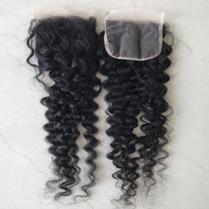 Extensions de cheveux humains d'origine indienne, très vendues par l'exportateur - Closure 4x4 en dentelle, bouclée naturelle, 100% cheveux humains bruts non traités - Product Image 1