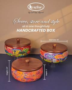 Wooden Enamel Kitchen Roti <b>Box</b> with Magnetic Lid Minimalist Design Dishwasher Safe & Eco-Friendly - Product Image 3
