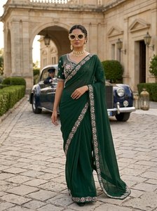 Luxury Designer Georgette <b>Saree</b> With Heavy Embroidery Blouse Women Indian Wedding Party Wear <b>Saree</b> Premium Ethnic Collection - Product Image 2