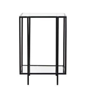 Modern Black Metal Console <b>Table</b> with Tempered Glass <b>Top</b> and <b>Mirrored</b> Shelf Minimalist Living Room Furniture - Product Image 2